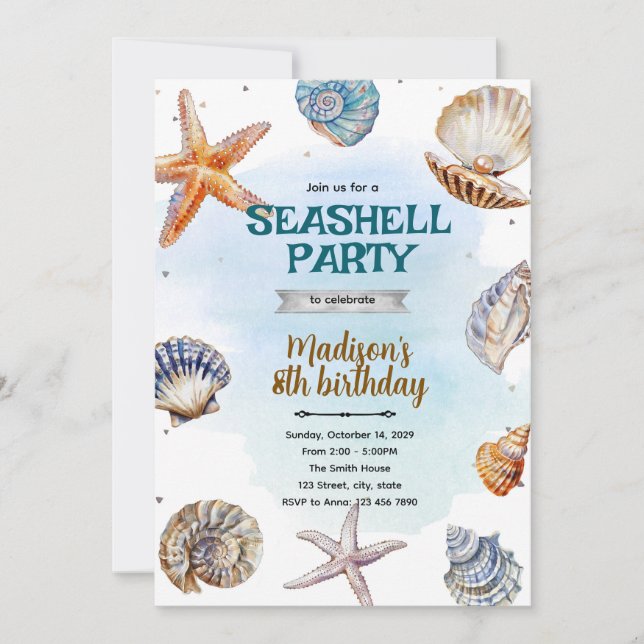 Beach Seashells Party Invitation Einladung (Vorderseite)