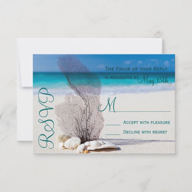 Beach Seashells Sand Hochzeit in Urlaubsort UAWG RSVP Karte (Vorderseite)