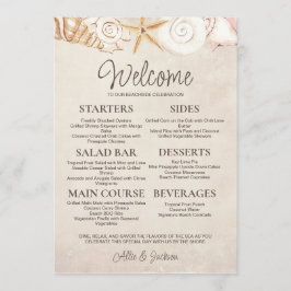 Beach Seashells Sand Lässig Hochzeitsempfang Menükarte