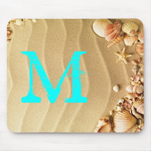 Beach Seashells Sand Monogram Initial Mouse Pad Mousepad (Vorne)