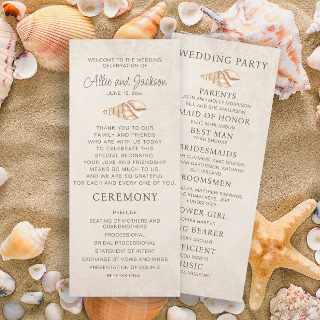 Beach Seashells Sand Wedding Program Brautparty (Wedding ceremony and bridal party program)