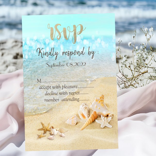 Beach Seashells Sand Wedding RSVP Einladung (Von Creator hochgeladen)