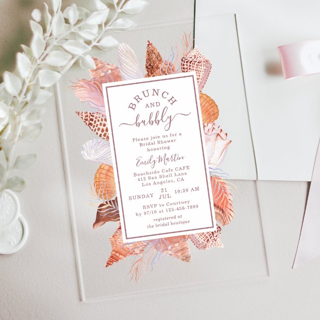 Beach Seashells Wasserfarben Coastal Chic Hochzeit Acryleinladungen (Von Creator hochgeladen)