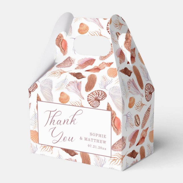 Beach Seashells Wasserfarben Coastal Chic Hochzeit Geschenkschachtel (Vorderseite)