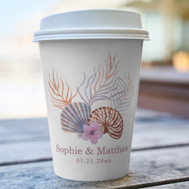 Beach Seashells Wasserfarben Coastal Chic Hochzeit Pappbecher (Von Creator hochgeladen)