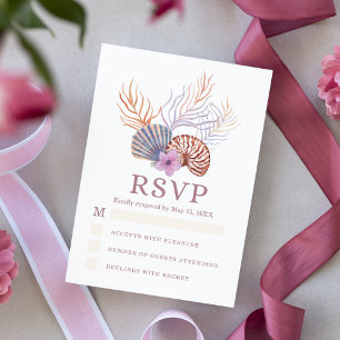 Beach Seashells Wasserfarben Coastal Chic Hochzeit RSVP Karte