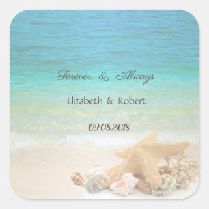 Beach Seashells Wedding Quadratischer Aufkleber