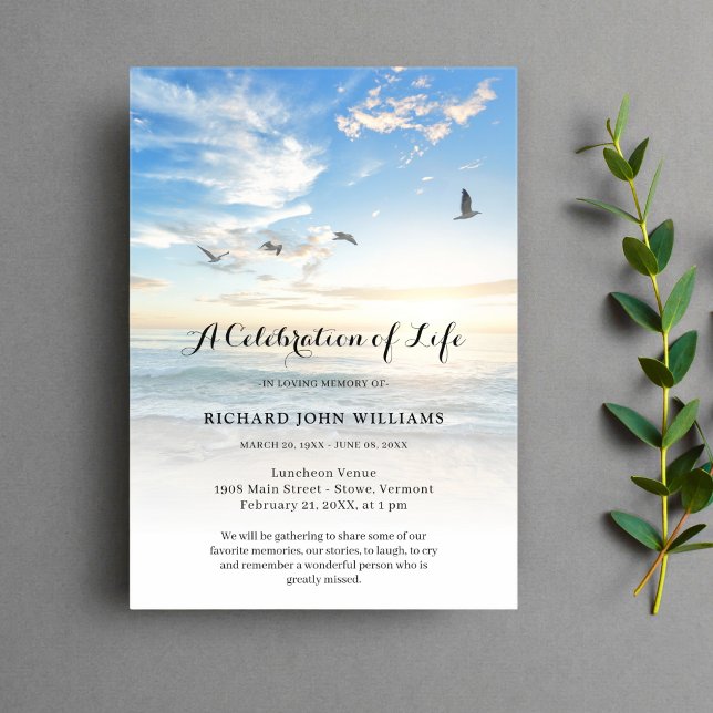 Beach Seaside Ocean Celebration of Life Funeral Acryleinladungen (Beach Memorial Invitation)