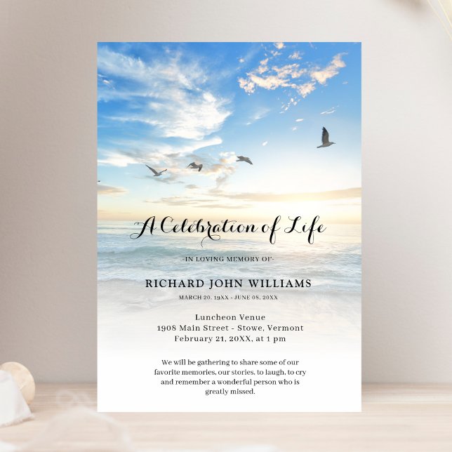 Beach Seaside Ocean Celebration of Life Funeral Einladung (Celebration of Life Beach Invitation )
