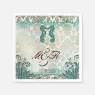 Beach Seepferd Damask Hochzeitstag Serviette