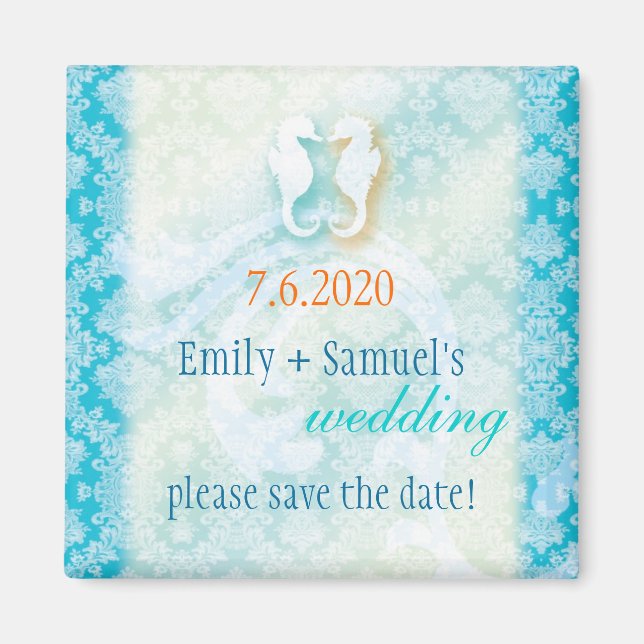 Beach Seepferd Hochzeit Sichern Sie das Datum Magnet (Vorne)