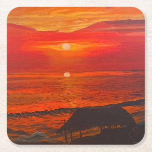 Beach Shack, Original von Gary Poling Rechteckiger Pappuntersetzer