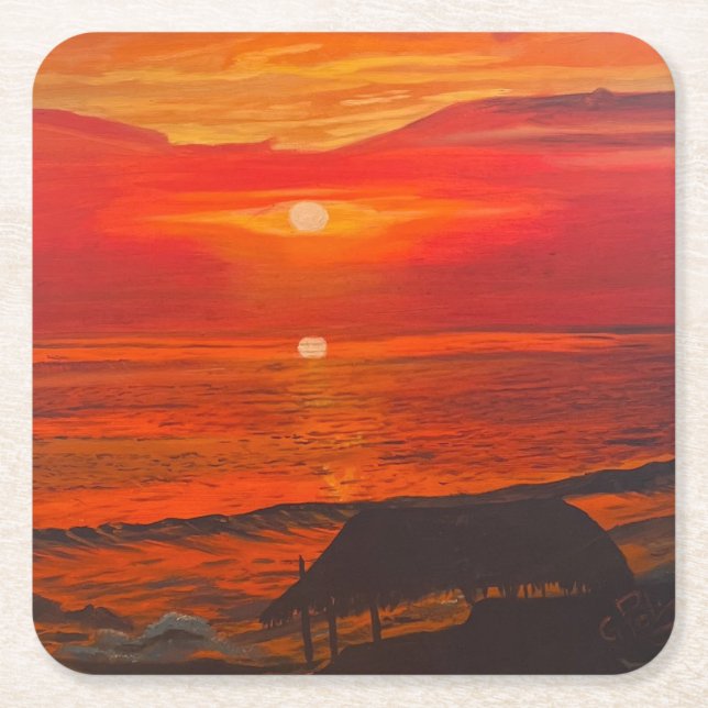Beach Shack, Original von Gary Poling Rechteckiger Pappuntersetzer (Vorderseite)