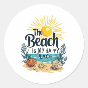 Beach Shirt Frauen Der Strand ist mein glücklicher Runder Aufkleber