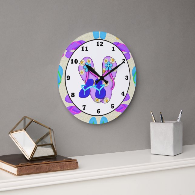 Beach Shoes Tropical Wall Clock Große Wanduhr (Büro)