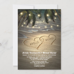 Beach Shore Hearts in the Sand Wedding Invitations Einladung