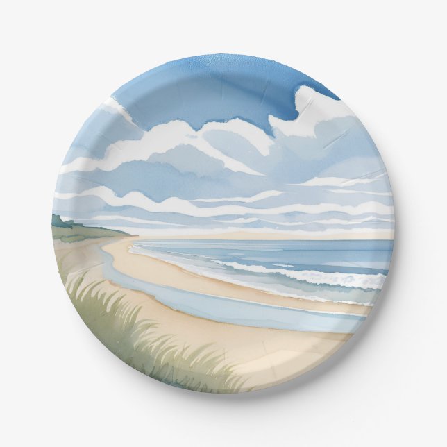 Beach Shore Walk | Coastal Ocean Watercolor Pappteller (Vorderseite)