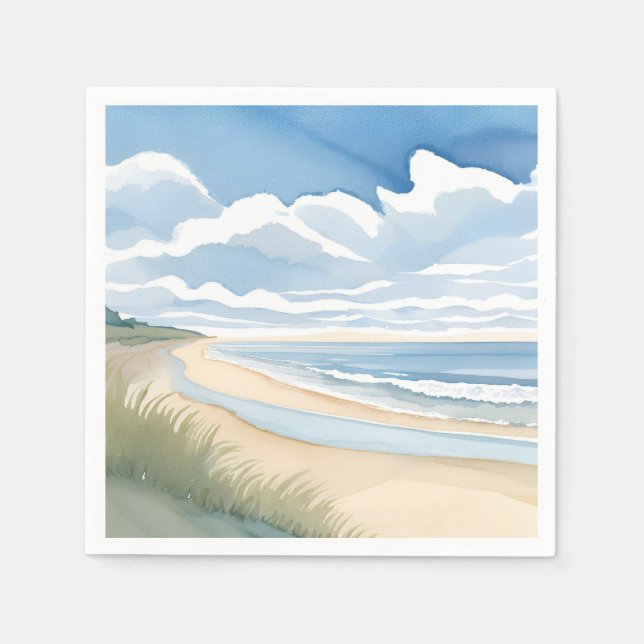 Beach Shore Walk | Coastal Ocean Watercolor Serviette (Vorderseite)