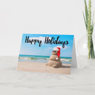 Beach Snowman Sand Happy Holidays Grußkarte Feiertagskarte