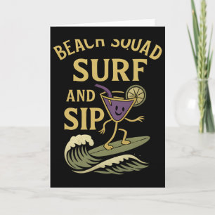 Beach Squad Surf And Sip Retro-Surfen-Heck-Grafik Karte