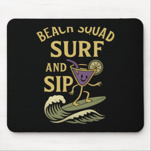 Beach Squad Surf And Sip Retro Surfen Tail Graphi Mousepad