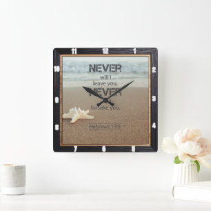 Beach Starfish Hebräische 13:5 Quadratische Wanduhr