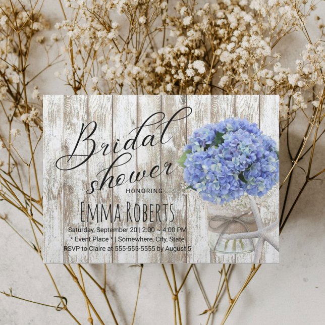 Beach Starfish Hydrangea Floral Jar Brautparty Einladung (Von Creator hochgeladen)