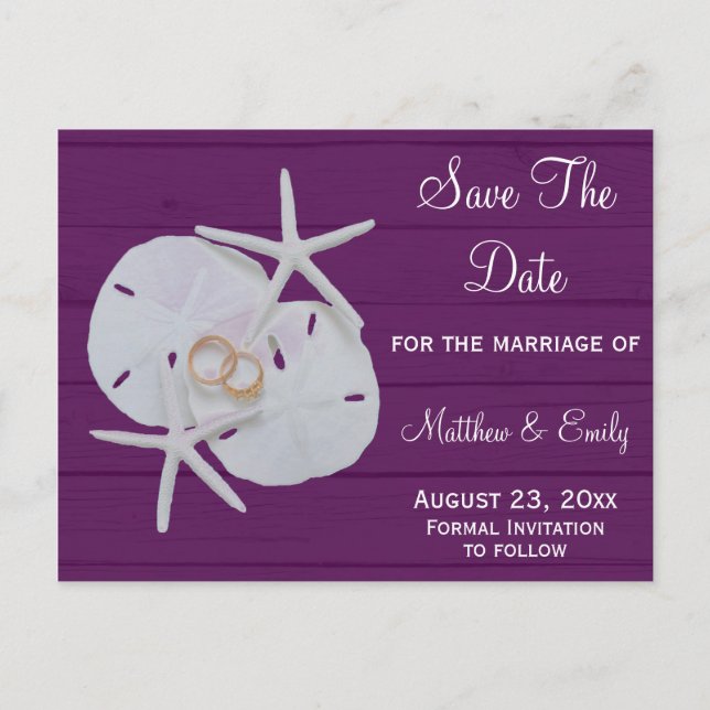 Beach Starfish Sand Dollar Save the Date Postkarte (Vorderseite)