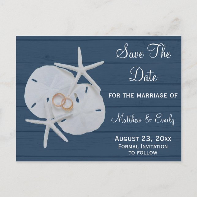 Beach Starfish Sand Dollar Save the Date Postkarte (Vorderseite)