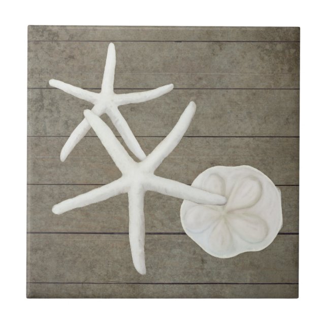 Beach Starfish Sanddollar-Muscheln, gewittertes Ho Fliese (Vorderseite)