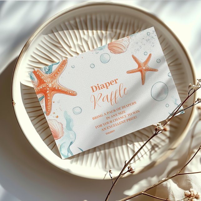 Beach Starfish & Seashells Elegantes Diapper Raffl Begleitkarte (Von Creator hochgeladen)