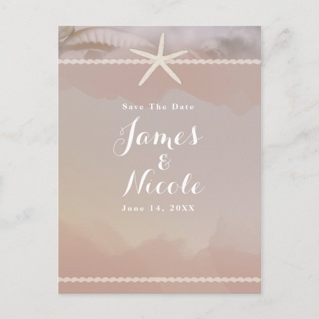 Beach Starfish Taupe Tan Verlobung Save the Date Postkarte (Vorderseite)