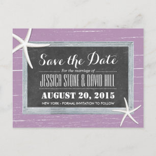 Beach Starfish Violet Weathered Wood Save the Date Ankündigungspostkarte