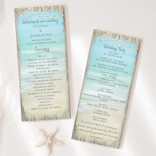 Beach String Lights Rustic Wood Wedding Programm