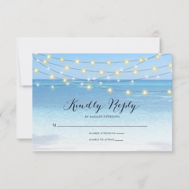 Beach String Lights Wedding RSVP Card (Vorderseite)