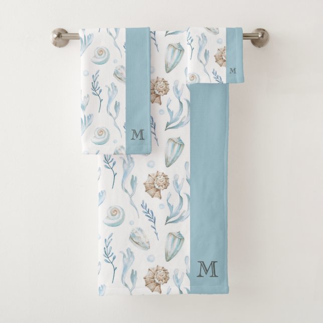 Beach Style Maritime Coastal Monogram Badhandtuch Set (Insitu)