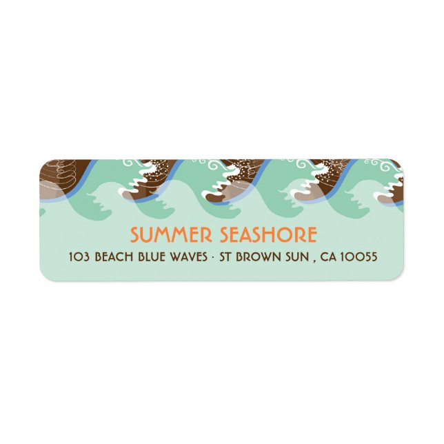 Beach Summer Cool Waves Brown Sun Wedels Labels (Vorne)
