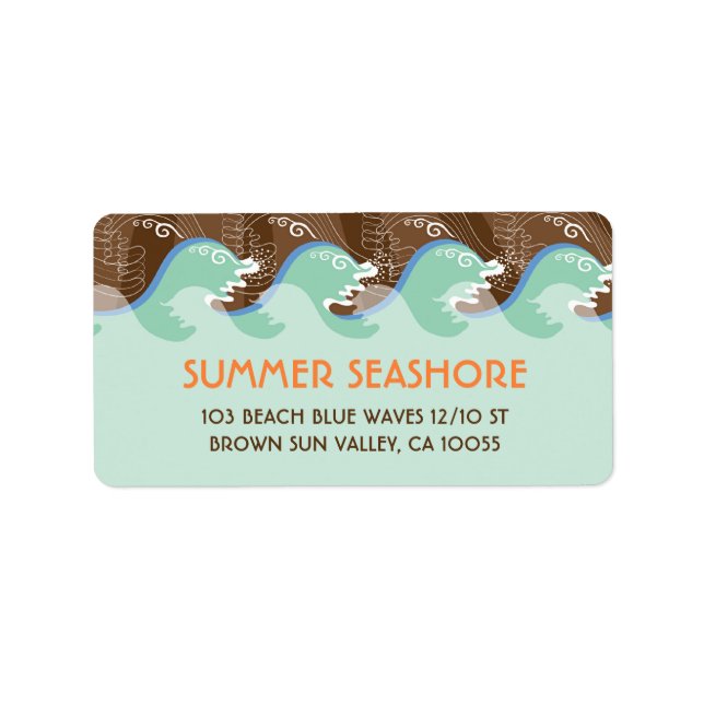Beach Summer Cool Waves Brown Sun Wedels Labels Adressaufkleber (Vorne)