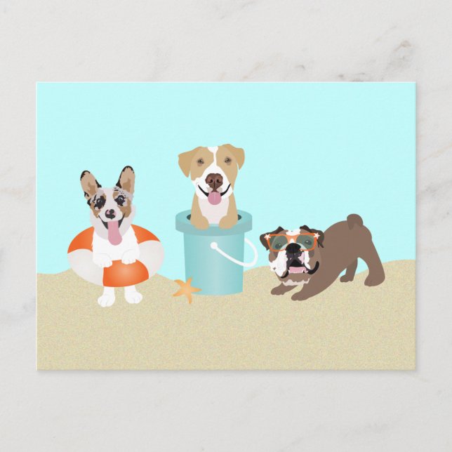 Beach Summer Dogs Blue Orange Postkarte (Vorderseite)