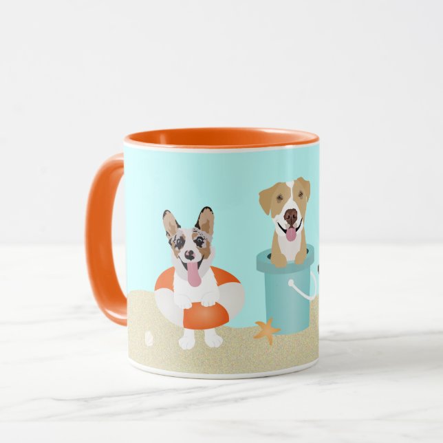 Beach Summer Dogs Blue Orange Tasse (Vorderseite Links)