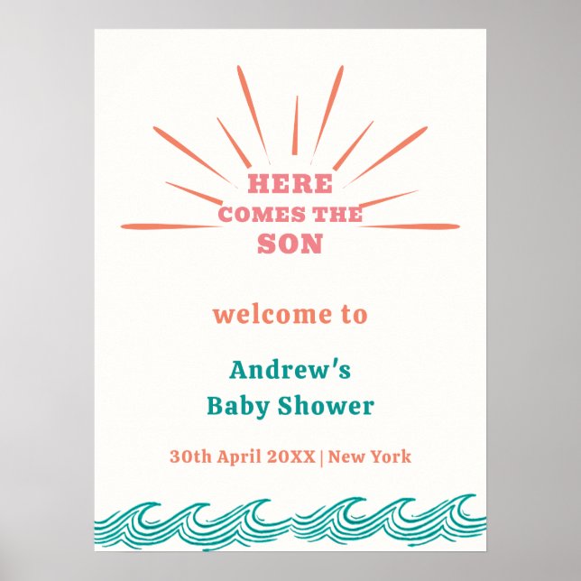 Beach Summer Here kommt Baby Dusche Willkommen Poster (Vorne)