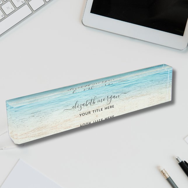 Beach Summer Personalisiert Blue Script Namensplakette (Von Creator hochgeladen)