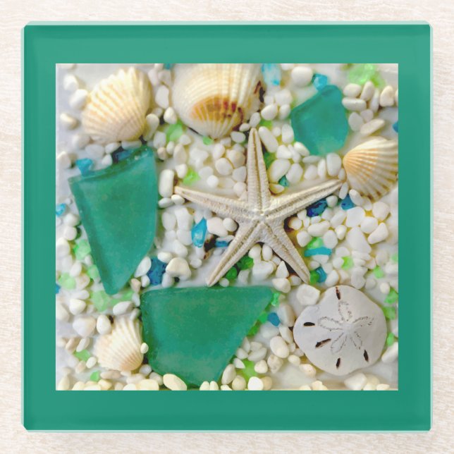 Beach Summer Seashells Glasuntersetzer (Vorderseite)