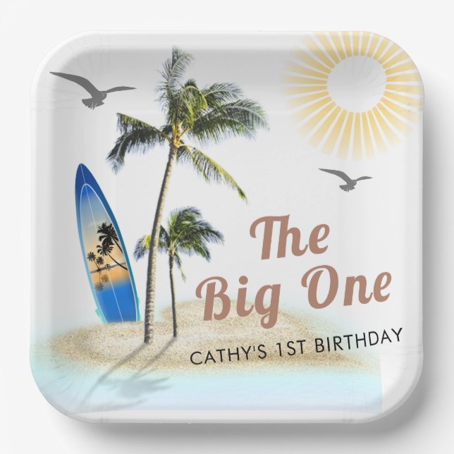 Beach Summer Surf 1. Geburtstag 9" Platz Pappteller (Vorderseite)