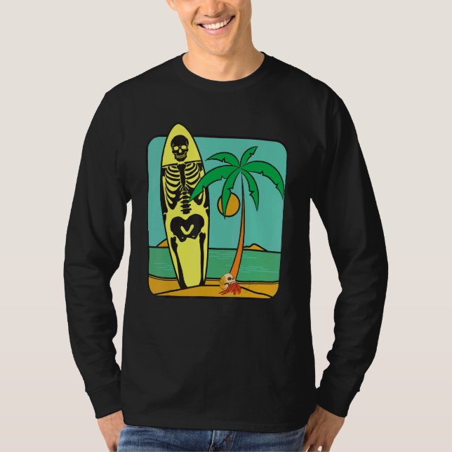 Beach Summer Vacation Skeleton Surfboard T-Shirt (Vorderseite)