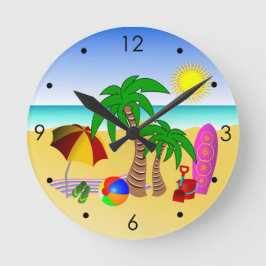 Beach Sun Sea und Surf Fun Blue Round Wall Runde Wanduhr