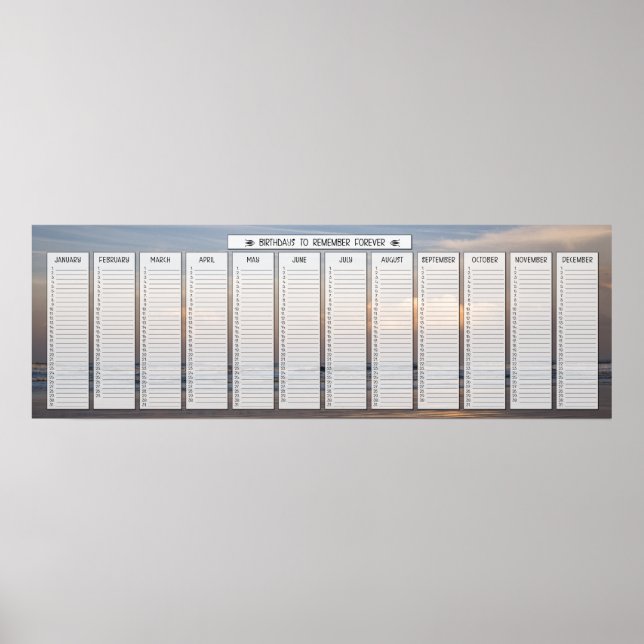 Beach Sunrise Birthday Calendar Poster (Vorne)
