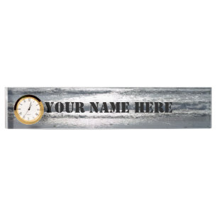 Beach Sunrise Schreibtisch Name Plakat mit Uhr Namensplakette