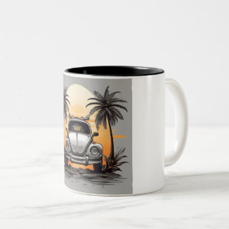  "Beach Sunset Beetle Mug - Coastal Vintage Car Lo Zweifarbige Tasse