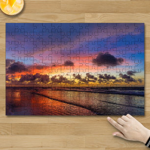 Beach Sunset Blue Cloudy Sky Puzzle